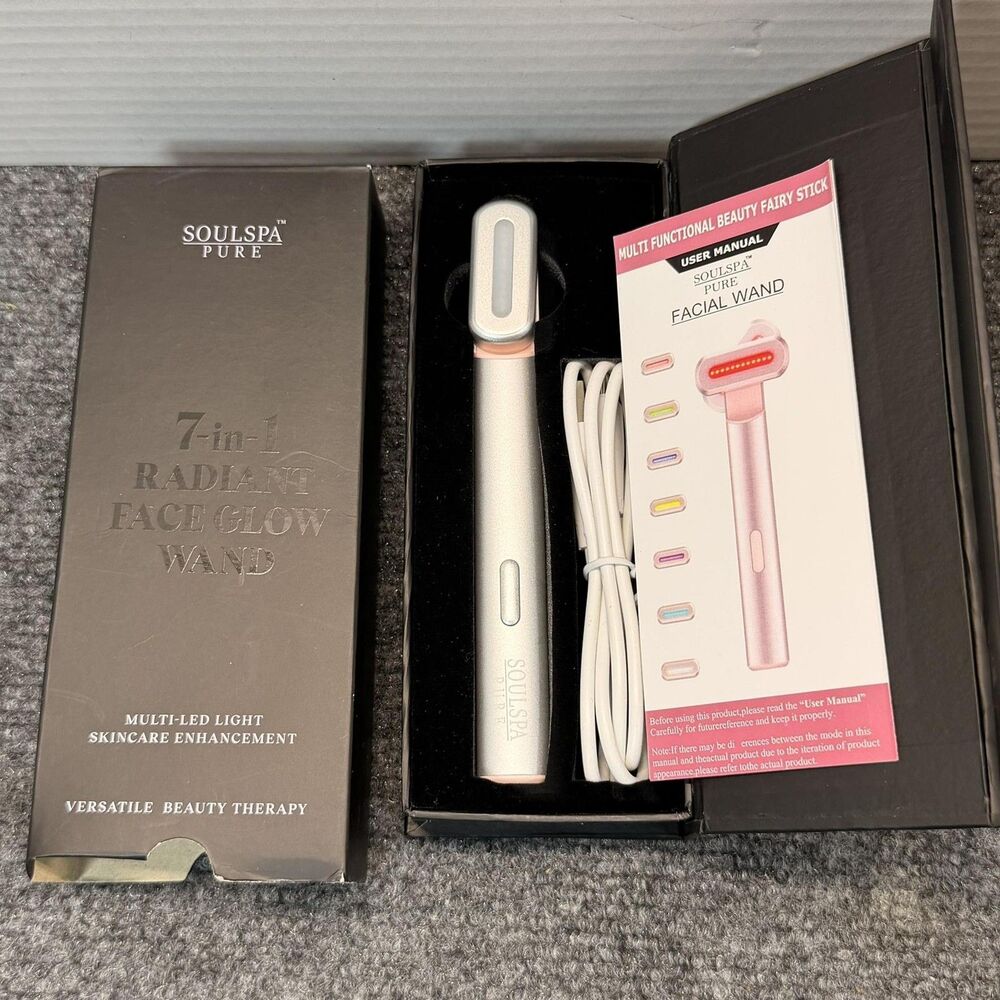 Soulspa Pure 7-in-1 Radiant Face Glow Wand Silver Led Facial Massager Usb